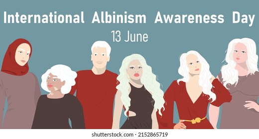 International Albinism Awareness Day. Multiethnic group of albino people.