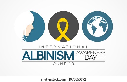 International Albinism awareness day is observed every year on June 13, it affects the production of melanin, the pigment that colors skin, hair and eyes. It's a lifelong condition. Vector art.