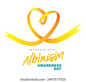 International Albinism Awareness Day. Yellow ribbon folded in the shape of a heart as a symbol of a rare genetic disease. Vector illustration on a white background.