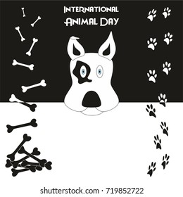 International Animal Day Background with nice beautiful design a head of dog at the middle bones and footprints at side