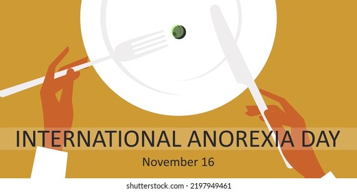 International Anorexia Day. November 16th. Mustard color horizontal poster. Vector.