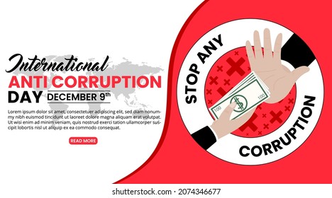 International anti corruption day background with hands illustrated as rejected bribery action svg