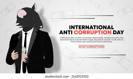 International anti corruption day background with a corruptor illustrated as a rat