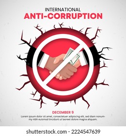 International anti corruption day background with cracked wall and a shaking hand of deal svg