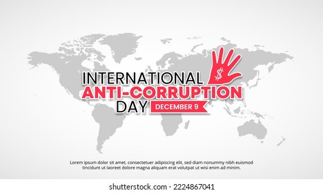 International anti corruption day background with a world map and rejecting hand svg
