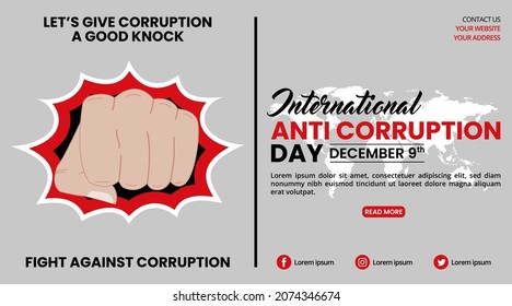 International anti corruption day banner with a hand punch for fighting against corruption