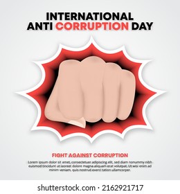 International anti corruption day banner with a hand punch for fighting against corruption