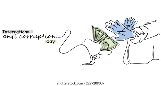 International Anti corruption day. Bribery is a criminal offense. Say no to corruption. Raise your voice against injustice. Continuous line art vector svg