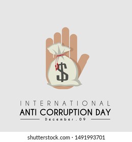 International Anti Corruption Day with Stop Hand and Money bag vector cartoon