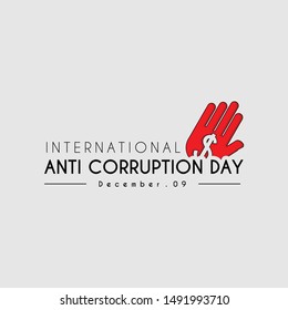 International Anti Corruption Day Typography text with stop dollar hands