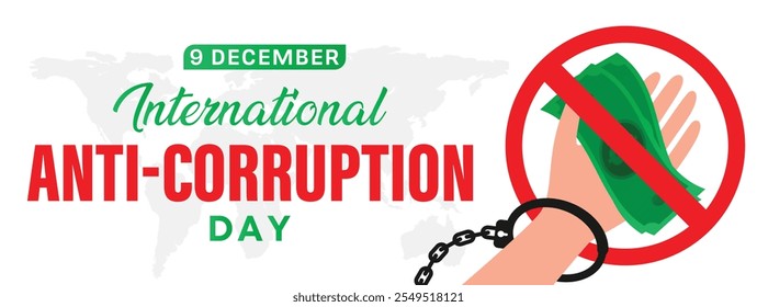 International Anti-Corruption Day 9 December Banner Design. Bribery is a criminal offense. Say no to corruption. Raise your voice against injustice. 