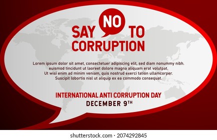 International Anti-Corruption Day Background. December 9. Template for banner, greeting card, or poster. With speech bubble and money icon. Premium vector illustration