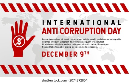 International Anti-Corruption Day Background. December 9. Template for banner, greeting card, or poster. With weight scale of justice and money icon. Premium vector illustration