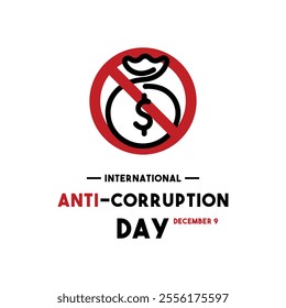 International Anti-Corruption Day. December 9. Money bag. White background. Flat design vector. Banner, card, background. Eps 10.