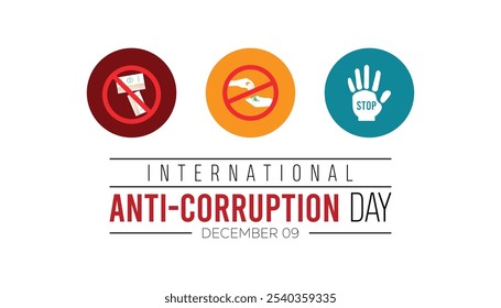 El Día Internacional contra la Corrupción se celebra cada año en diciembre. Personas Concepto de conciencia. fondo, cartel, diseño de Ilustración vectorial de Plantilla de Anuncio.