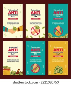 international anti-corruption day poster design illustration icon set with the concept of stop corruption which is celebrated every year on 09 December all over the world.