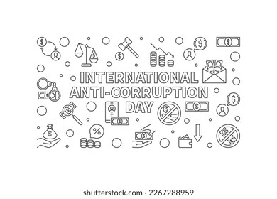 International Anti-Corruption Day vector concept outline minimal horizontal illustration or banner svg