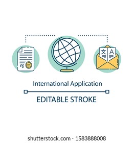 International application concept icon. Translation of documents. Getting educational, worker or visitor visa idea thin line illustration. Vector isolated outline drawing. Editable stroke