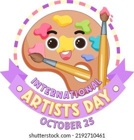 International Artists Day greeting card. Artists palette with brushes. International Artist Day. October 25. Holiday concept. Template for background, banner, card, poster with text inscription. Vecto