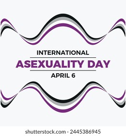 International Asexuality Day poster vector illustration. Abstract waving asexual pride flag ribbon icon vector. Template for background, banner, card. April 6 every year. Important day