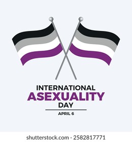 International Asexuality Day poster vector illustration. Asexual crossed flags on a pole icon vector. LGBT asexual waving pride flag graphic design element. April 6. Important day