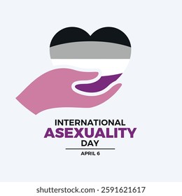 International Asexuality Day poster vector illustration. Hand giving heart icon. LGBT asexuality love symbol. Asexual graphic design element. Template for background, banner, card. 6 April