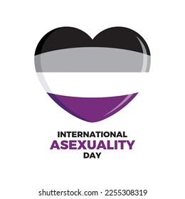 Vector del Día Internacional de la Asexualidad. Bandera de orgullo asexual en el vector de icono de forma cardíaca aislado en un fondo blanco. Elemento de diseño gráfico del símbolo del Orgullo Gay. 6 de abril. Día importante