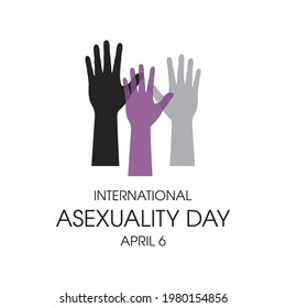 International Asexuality Day vector. Colored raised hands up shape vector. Human hands in the shape of asexual flag silhouette vector. Asexuality Day Poster, April 6. Important day