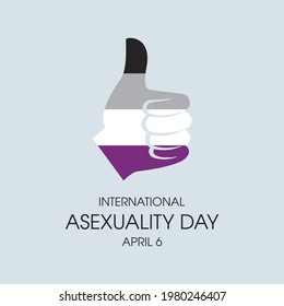 International Asexuality Day vector. Thumb up like hand shape asexual pride flag icon vector. Like hand symbol isolated on a gray background. Asexuality Day Poster, April 6. Important day