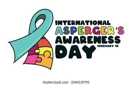 International Asperger's Awareness Day. February 18. Ribbon care with colorful puzzle. White background. Poster, banner, card. Eps 10.