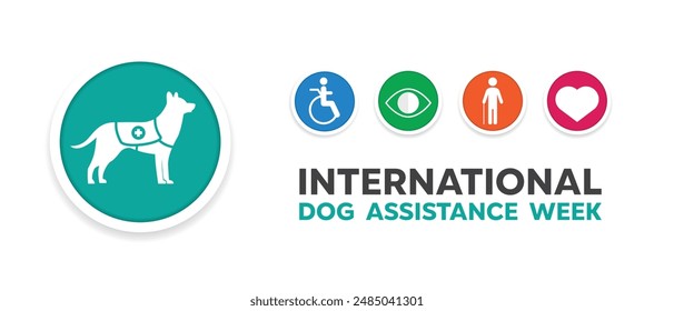 International Assistance Dog Week. Dog, eye, heart and people icon. Great for cards, banners, posters, social media and more. White background.