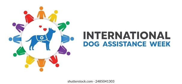 In: International Assistance Dog Week. Hund, Herz und Leute Ikone. Ideal für Karten, Banner, Poster, Social Media und mehr. Weißer Hintergrund.