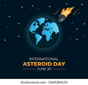 International Asteroid Day. 30 June. Holiday concept. Template for background with banner, poster and card. Vector illustration. Flat Design.