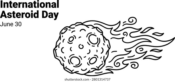 International Asteroid Day comet impact scene line art flat vector illustration