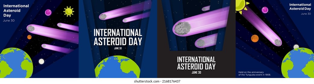 International Asteroid Day Concept Collection. Paper Art And Origami Solar System With Asteroids And Comet. Celebrated On June 30 On The Anniversary Of The Tunguska Event. Vector Illustration. EPS 10