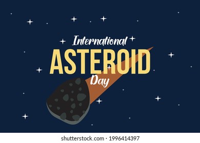 International Asteroid Day typography - vector illustration. Asteroid flying in space. 