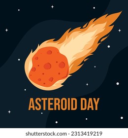 International Asteroid Day. Vector Illustration of Flying Asteroid Stone in space. good template for poster, banner, card, etc