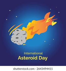 International Asteroid Day vector, illustration. 30 June. Asteroid traveling in space.