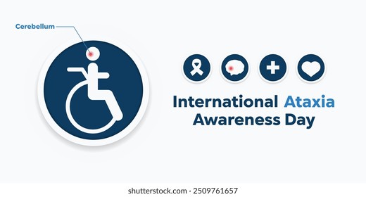 International Ataxia Awareness Day. People icon, ribbon, brain, plus icon and heart. Great for cards, banners, posters, social media and more. White background.