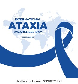 International Ataxia Awareness Day vector illustration. Blue awareness ribbon and world map icon vector. September 25 every year. Important day