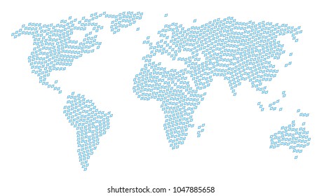 International atlas composition constructed of node link icons. Vector node link elements are organized into conceptual global geography plan.