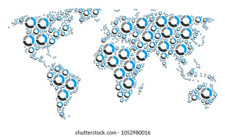 International atlas composition created of pie chart pictograms. Vector pie chart design elements are organized into conceptual geographic collage.