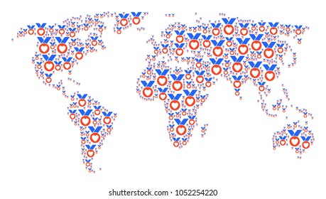 International atlas pattern done of care award design elements. Vector care award items are composed into mosaic geographic plan.