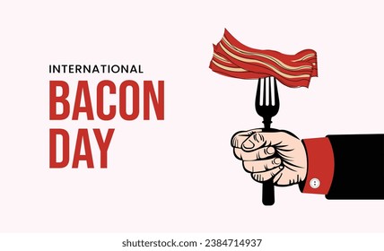 Internationaler Bacontag, glücklicher Bacon-Tag, Vorlage für Hintergrund, Banner, Karte, Plakat, Social Media, American Food, Beverage Holiday, Wichtiger Tag, September, Bacon-Scheiben, Flachdesign-Vektorgrafik