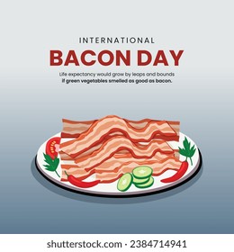 Internationaler Bacontag, glücklicher Bacon-Tag, Vorlage für Hintergrund, Banner, Karte, Plakat, Social Media, American Food, Beverage Holiday, Wichtiger Tag, September, Bacon-Scheiben, Flachdesign-Vektorgrafik