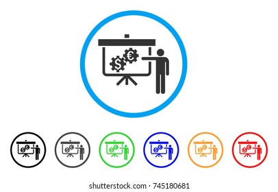 International Banking Project rounded icon. Style is a flat gray symbol inside light blue circle with additional colored variants.