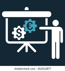 International Banking Project vector icon. Style is bicolor flat symbol, blue and white colors, rounded angles, dark blue background.