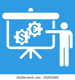 International Banking Project vector icon. Style is flat symbol, white color, rounded angles, blue background.