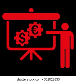 International Banking Project vector icon. Style is flat symbol, red color, rounded angles, black background.