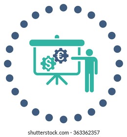 International Banking Project vector icon. Style is bicolor flat circled symbol, cobalt and cyan colors, rounded angles, white background.
